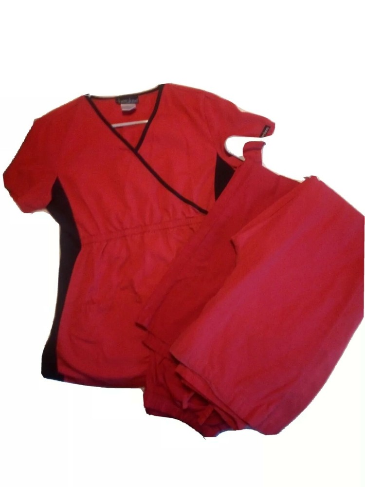 Woman's small scrubs. Two sets plus extra bottoms. All red