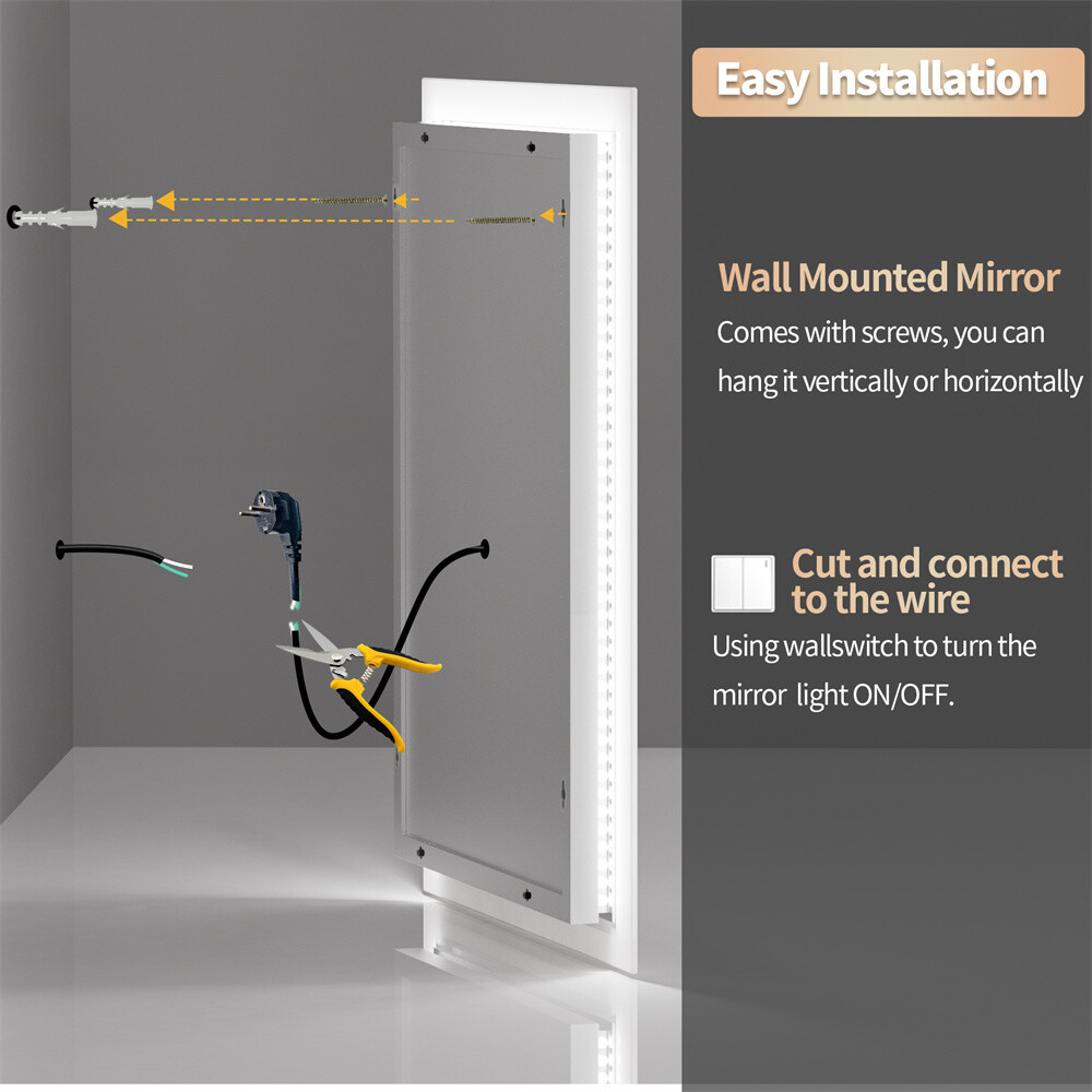 LED Illuminated Bathroom Mirror Wall Mounted Vanity Mirror Explosion-proof Smart