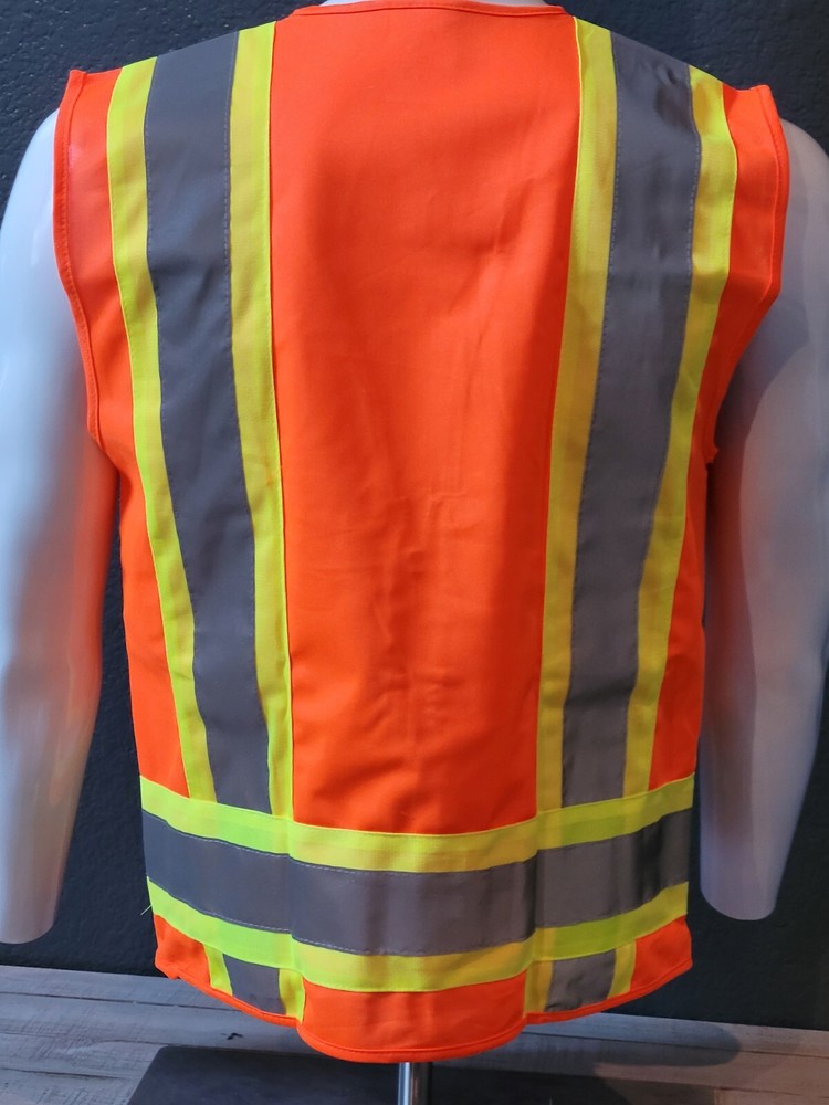 High visibility orange Two Tone Safety Vest Solid Fabric.