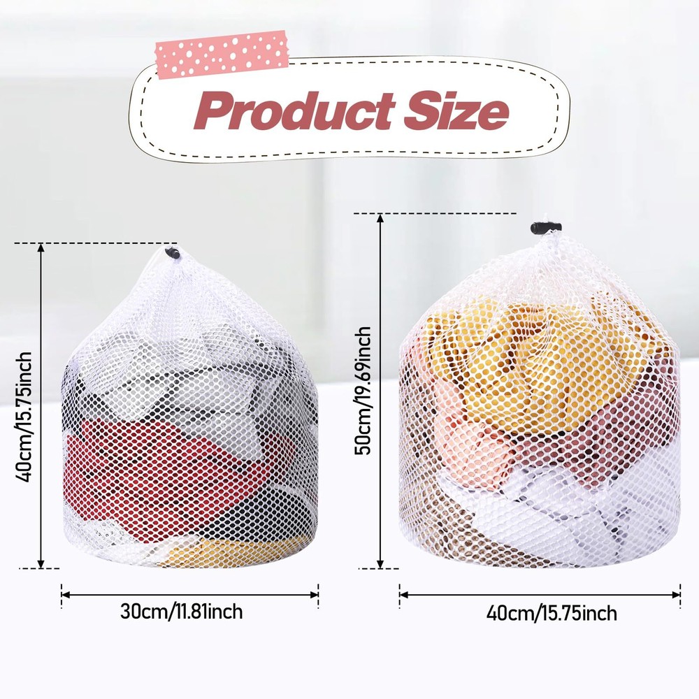 2 Pack Mesh Laundry Bags - Laundry Bag for Delicates with Drawstring White