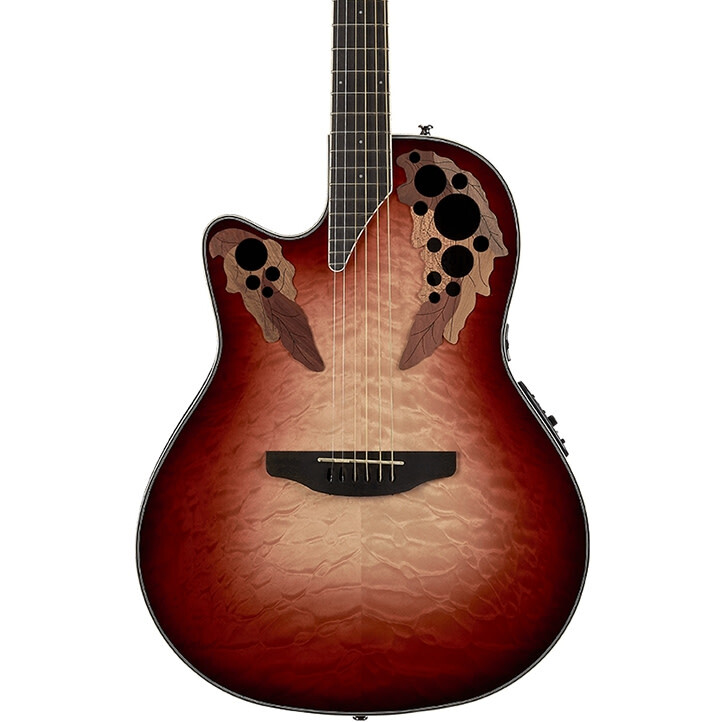 Ovation Celeb CE44LX Elite Plus Left-Hand A/E Guitar, Spruce Top, Ruby Red Burst