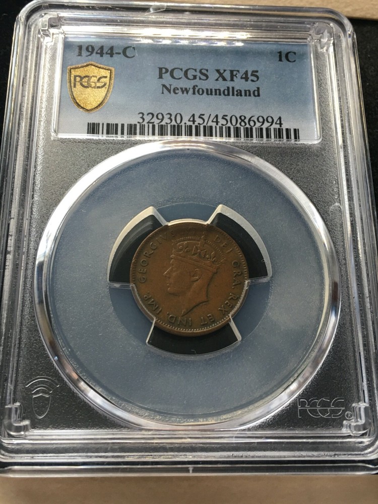 1944C  PCGS Graded Newfoundland, Small ¢1 Cent, **EF-45** #6994