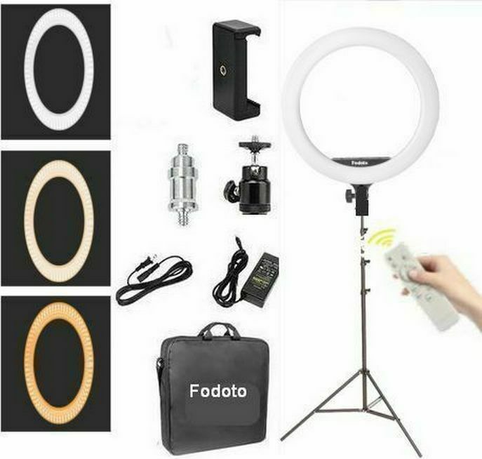 Fodoto 14" LED BiColor Dimmable Ring Light Kit 7' Stand