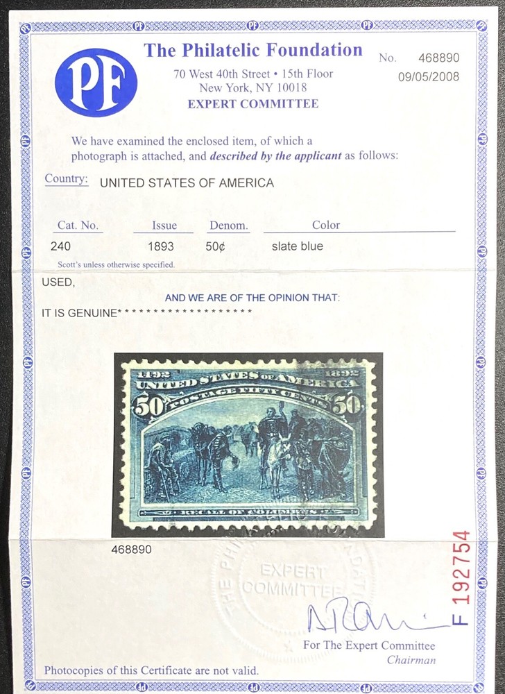 #240 Used with PF Certificate # 468890