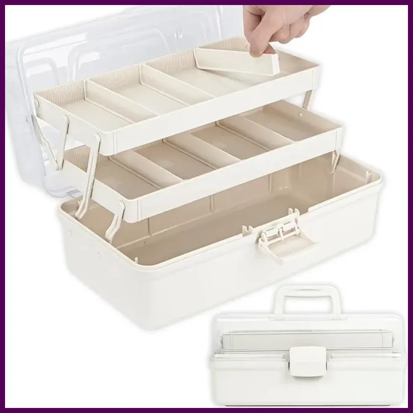 3-Layer Plastic Dividing Storage Box Craft Organizer and Storage with Adjustable