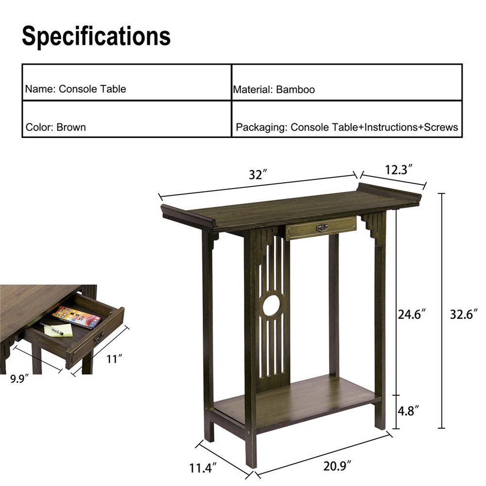 Rustic Console Sofa Table Narrow Console Table with Shelf Wood Entry Hall Table