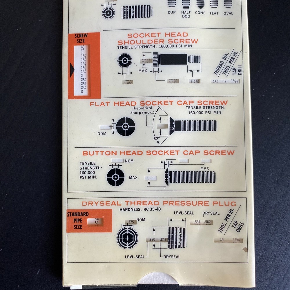 Vintage Unbrako Socket Screw Selector Data Guide Slide Rule - Plastic Sleeve