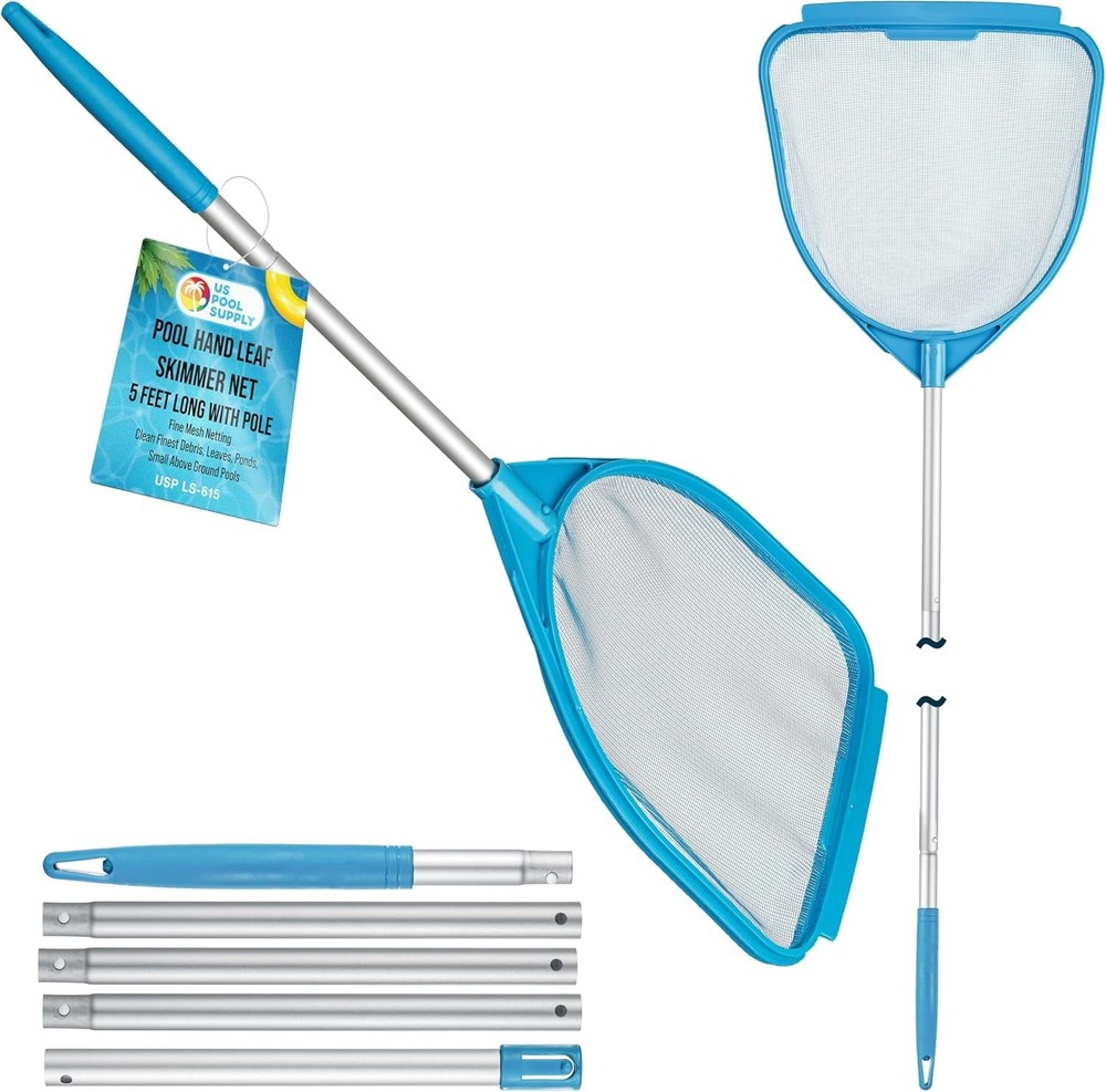 Pool & Spa Skimmer Net with Telescoping Pole 32"-5ft Fine Mesh Pool Cleaner