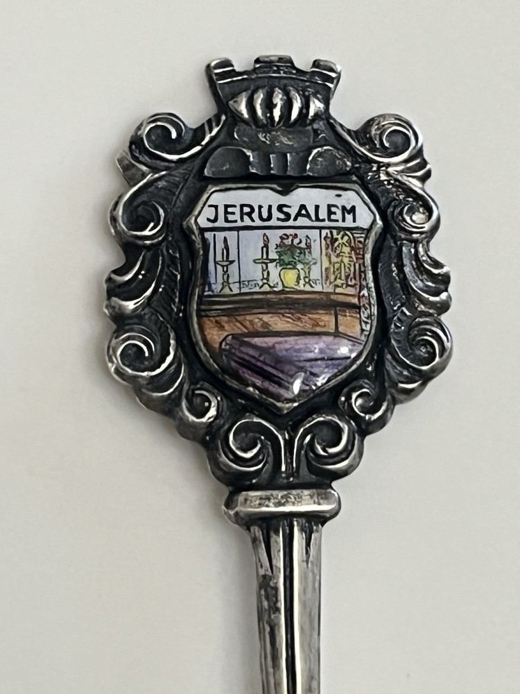 Vintage Jerusalem Silver and Enamel Painted Spoon