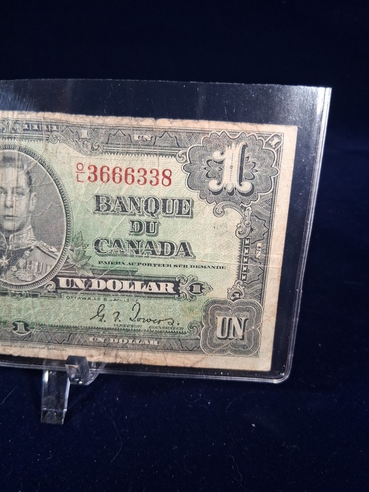1937 CANADA 1 DOLAR BANKNOTE WORLD WAR II