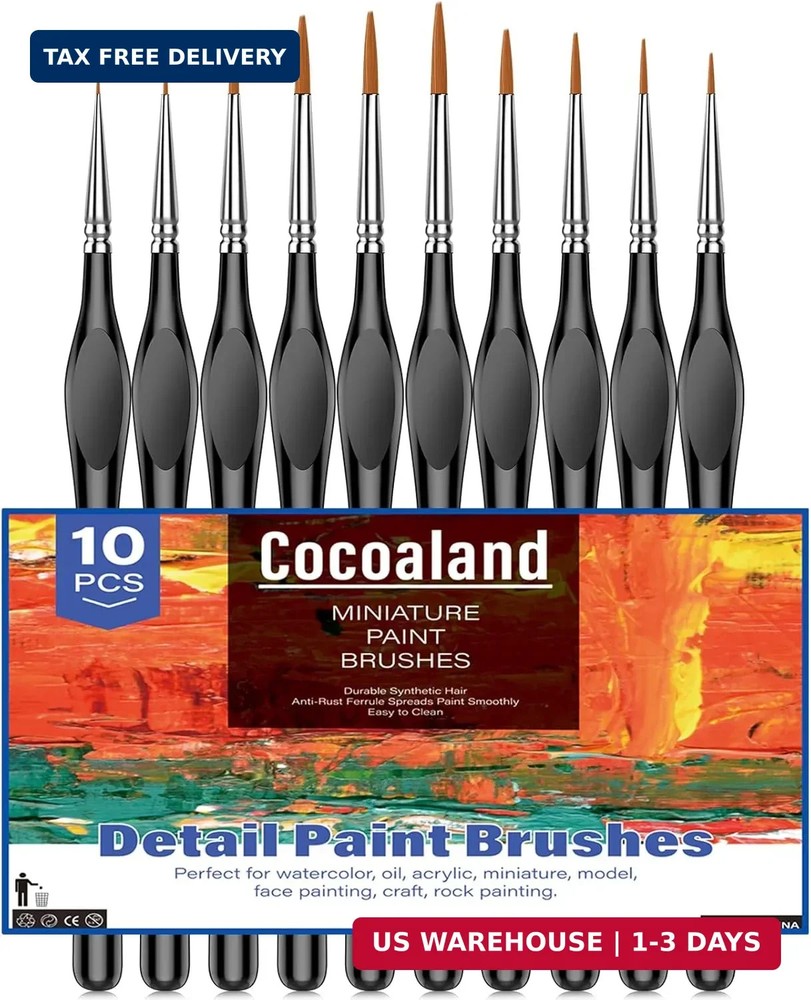 10Pcs Micro Paint Brushes Set with Triangular Handles - For Acrylic, Watercolor,