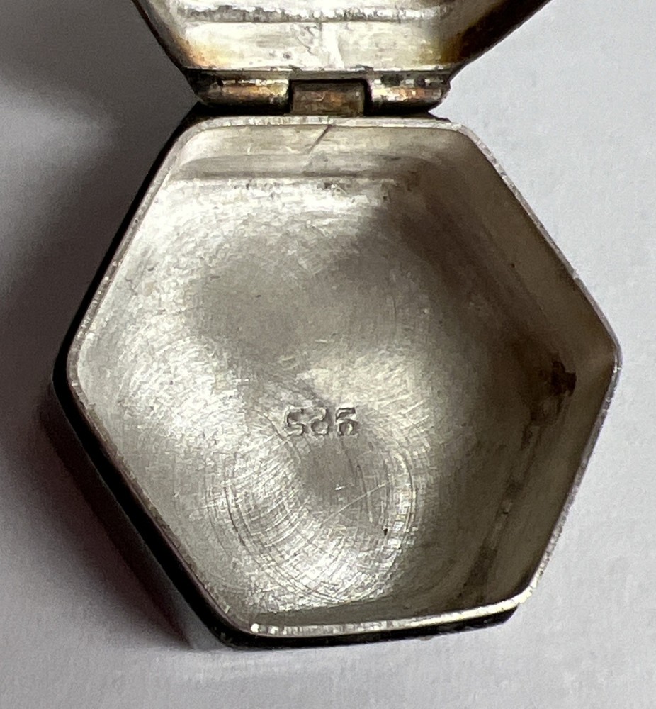Vintage Engraved Sterling Silver Octagon Pill Box