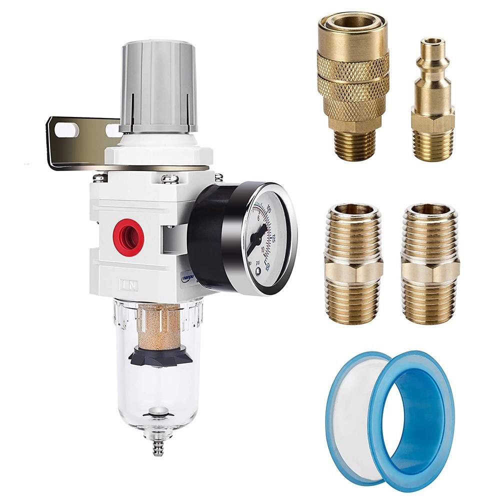 Durable Air Filter Regulator Combo - 5 Micron Bronze Element & Easy Drain Design
