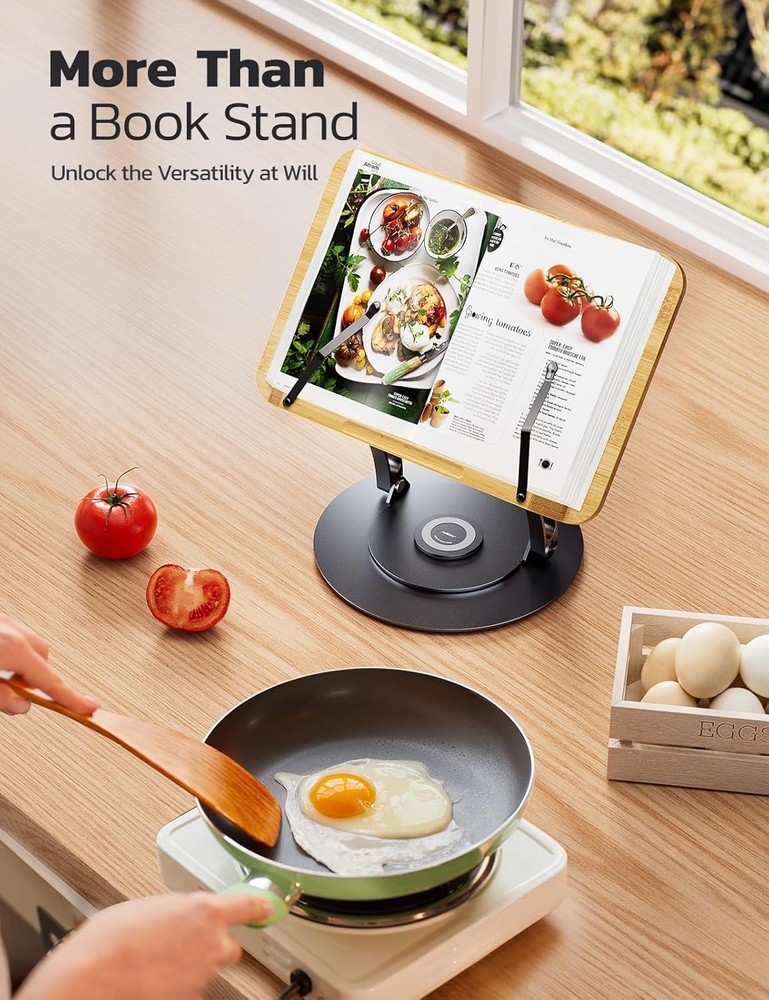 Bamboo 360 Rotating Book Stand Reading Adjustable Textbook Holder Reading