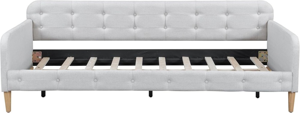 Twin Size Upholstered Daybed W/ 4 Support Legs Linen Sofa Bed Frame W/ Button