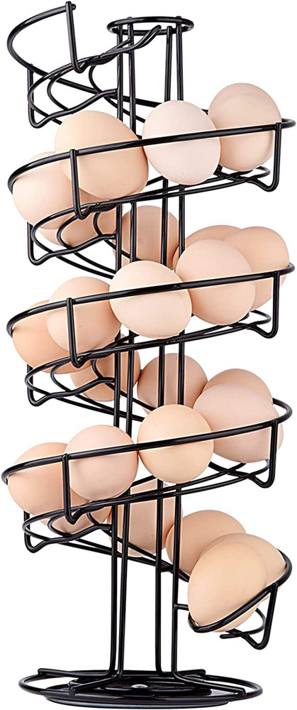 Spiral Design Metal Egg Skelter Dispenser Rack, Storage Display Rack, Black