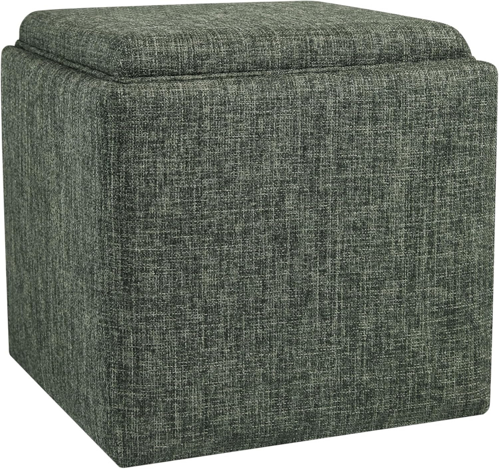 Home Decor Storage Ottoman with Tray Top|Upholstered Modern Square Storage Ottom