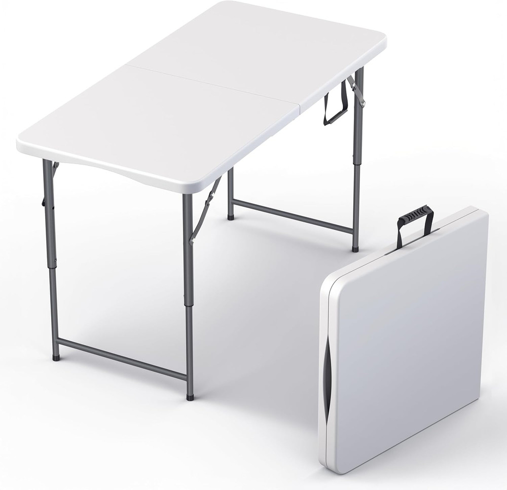 4 Feet Foldable Table Adjustable Height with Built in Handle, Steel Legs | 4FT H