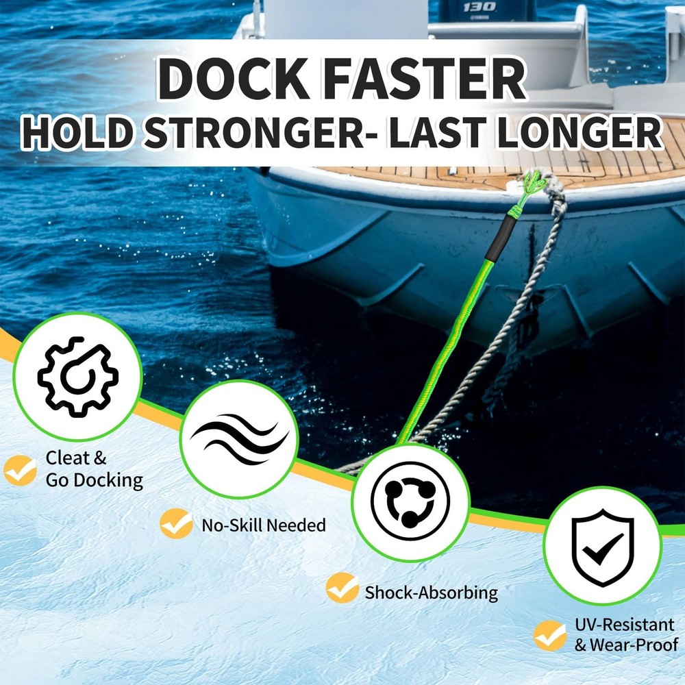 3FT Bungee Dock Lines for Boats, Single Hook Boat Ropes for Docking with Loop...