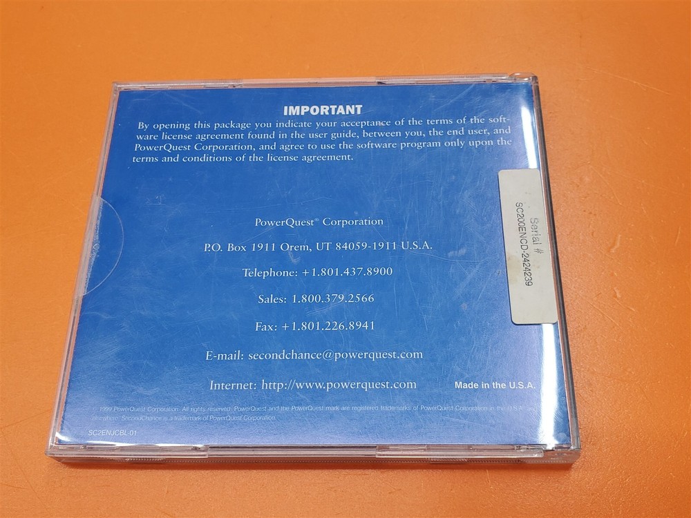 ⭐️⭐️⭐️⭐️⭐️ PQ Software PowerQuest Second Chance 2.0 Vintage Rare