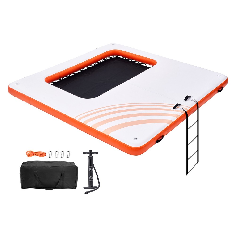 Inflatable Floating Dock 10x10FT Water Dock Platform with 4*7FT Mesh Pool