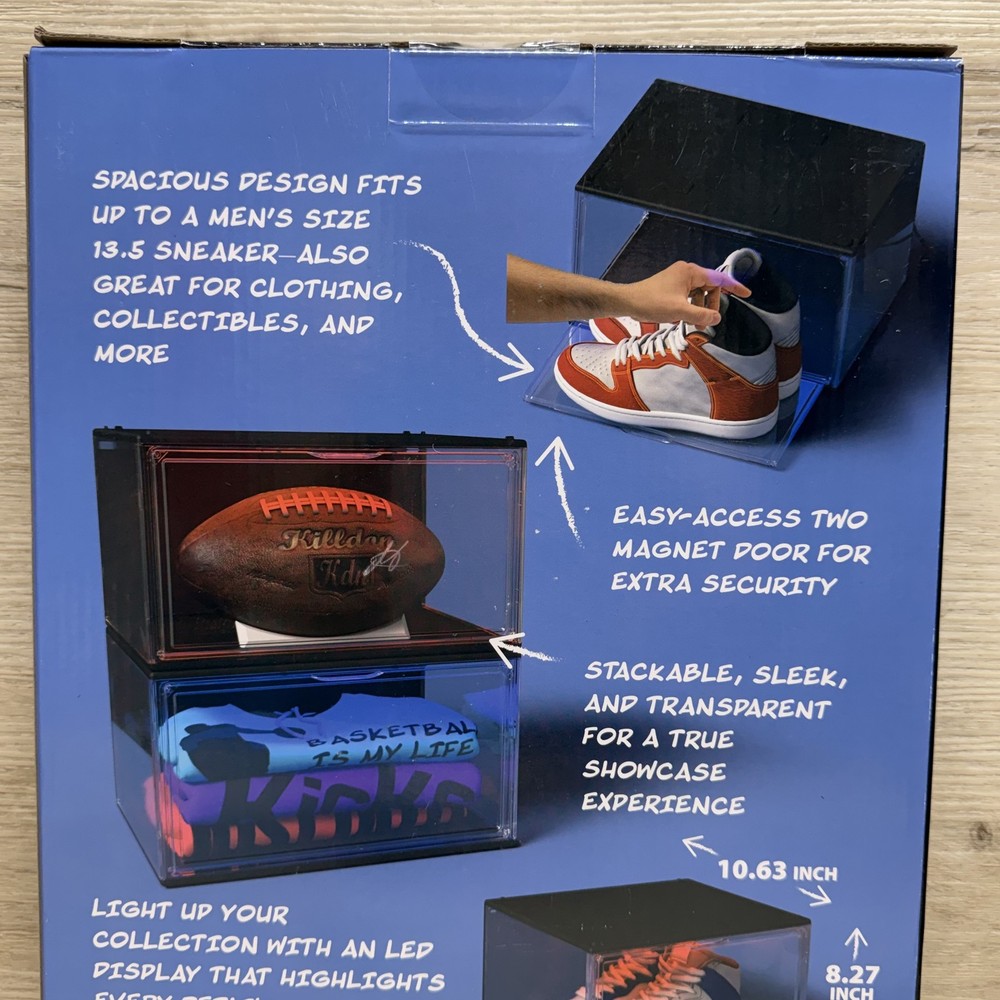 2 Pack Kicks & Co. Stackable LED Sneaker Storage Boxes Display Case USB Powered