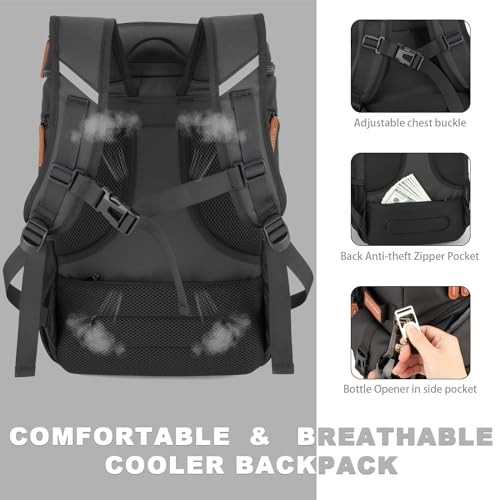 Insulated Cooler Backpack,33/45 Cans Multifunctional Double Deck 33Can Black