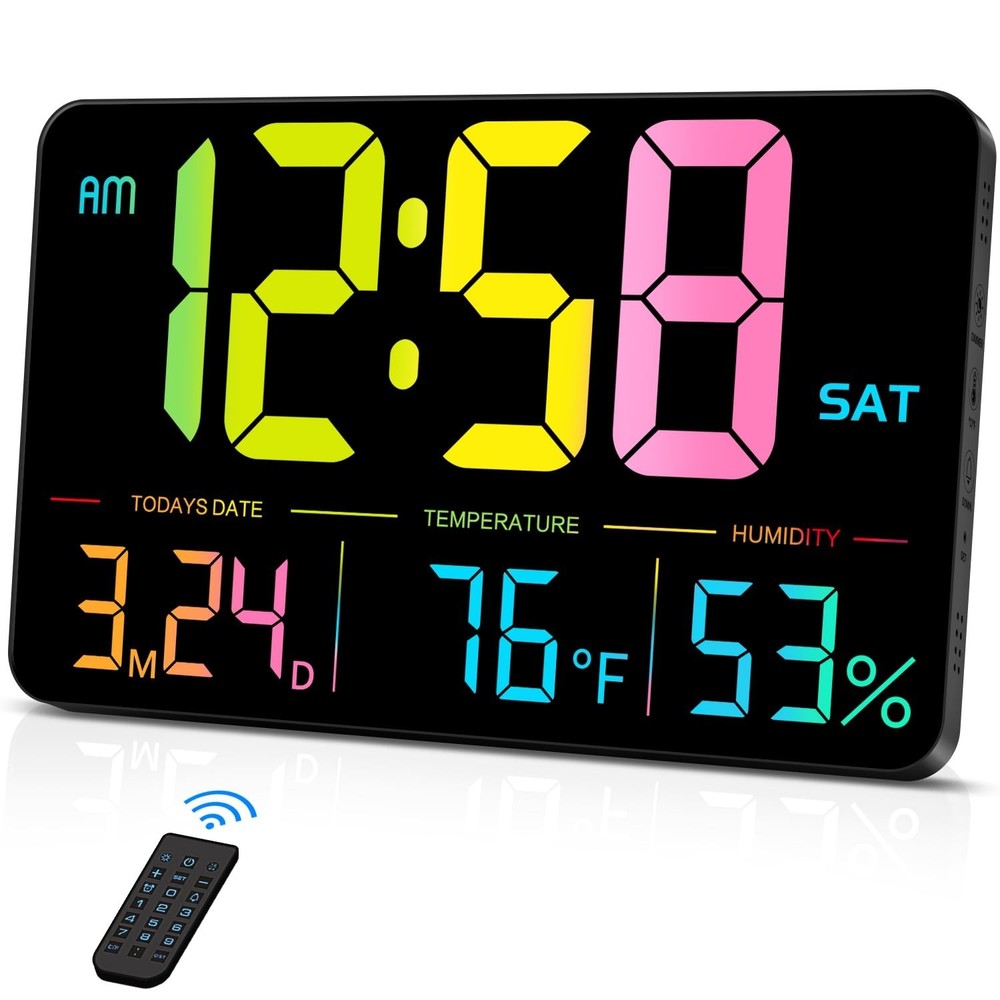 MASHI Digital Clock, 13" Large Display Digital Wall Clock, Adjustable Brightn...