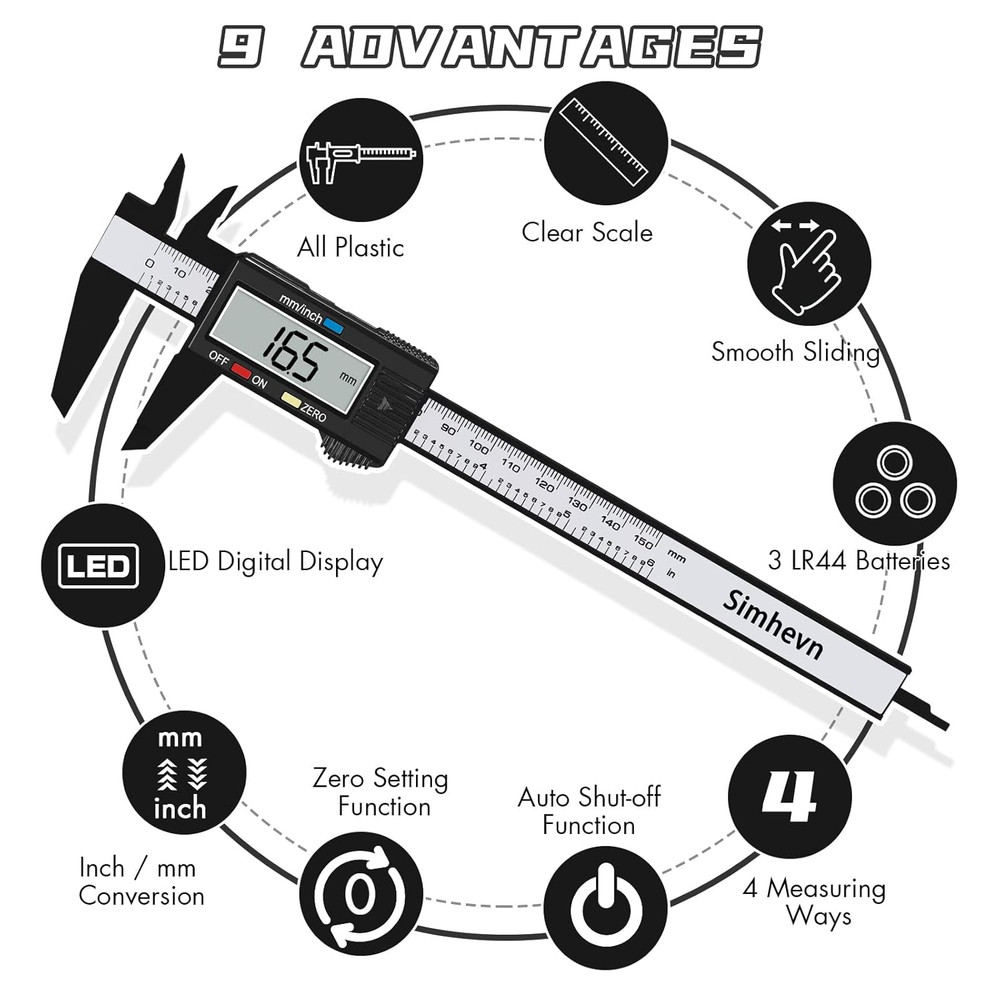 Electronic Digital Calipers, Inch and Millimeter Conversion,Lcd Screen Displays