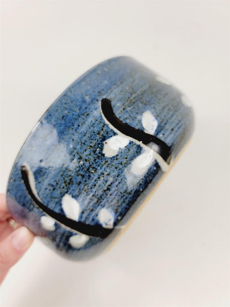 Vintage Handmade Pottery Blue Planter Bowl