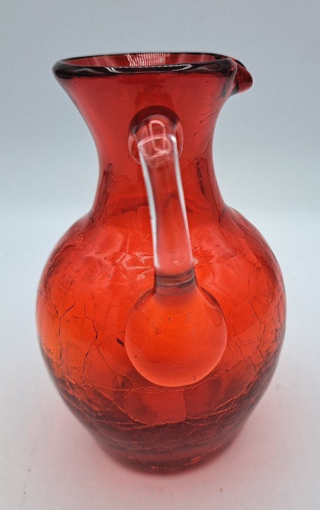 Hand Blown Red Crackle Glass Mini Pitcher