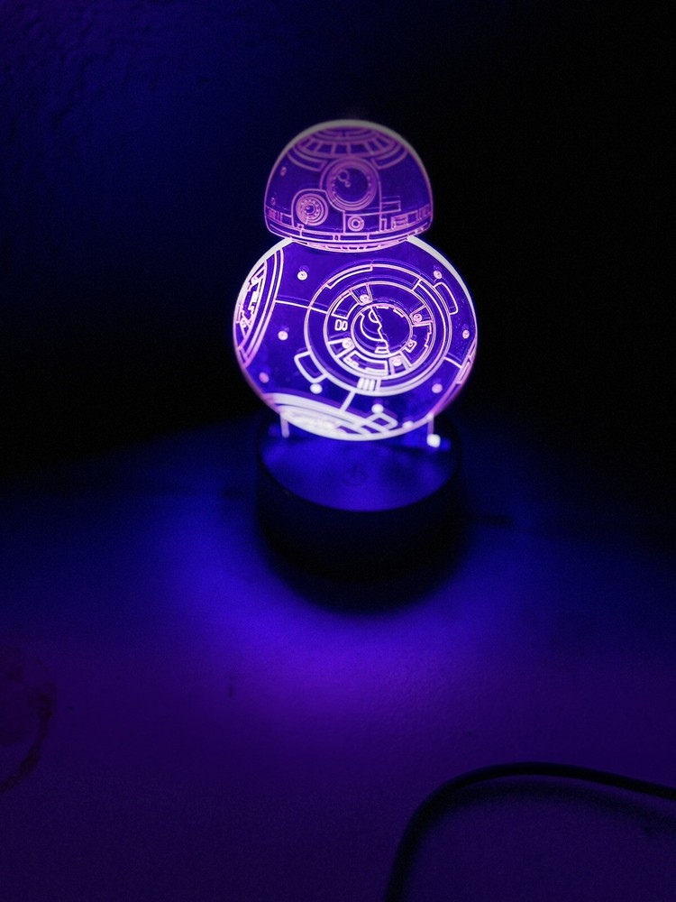 Custom laser engraved 3D Nightlight- Multiple Colors- Remote Control- BB8