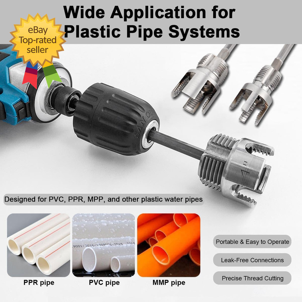 3Pcs PVC Pipe Threader Kit 1 2 3 4 1 NPT Integrated Internal & External Pipe