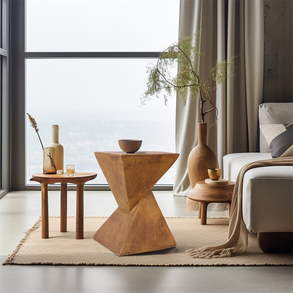 Modern Light-weight Concrete Accent Table Geometric Side End Table Natural Look
