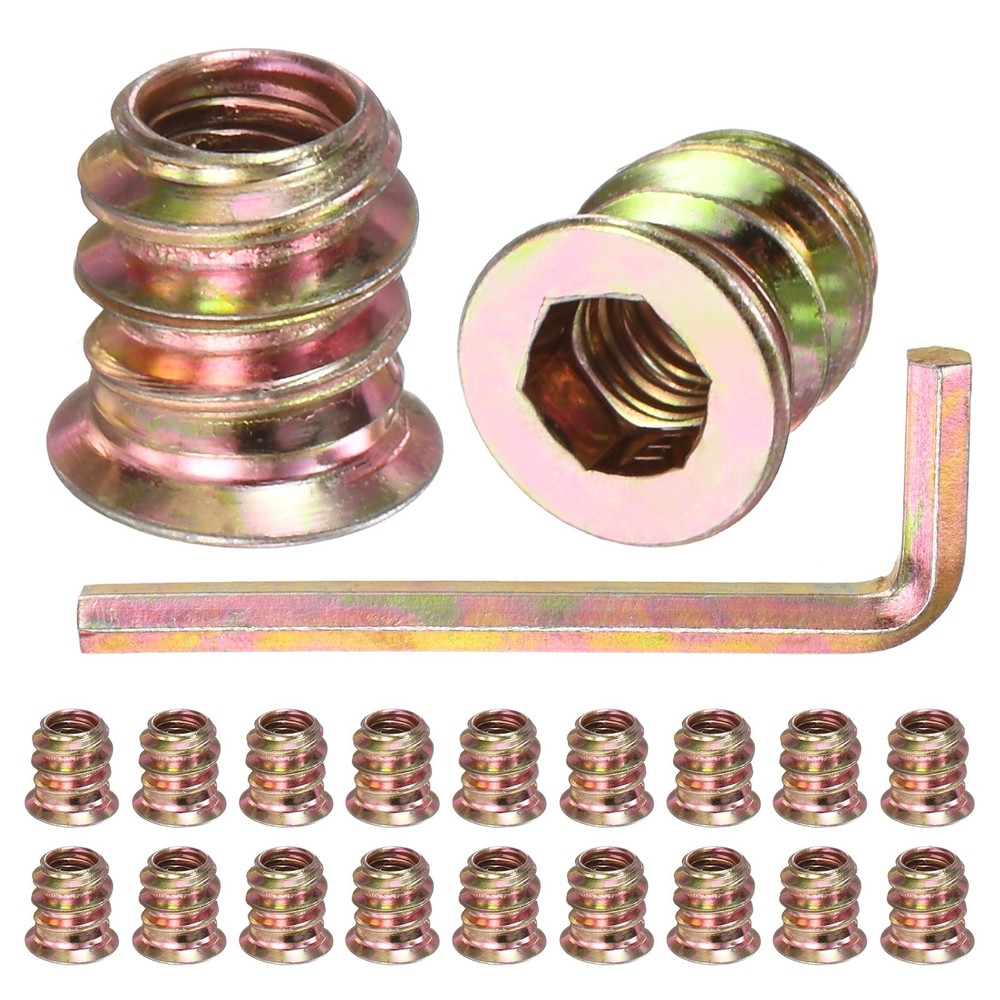 20-Pack Threaded Inserts for Wood, M5x10mm Insert Nuts with A Wrench [Gold Tone]