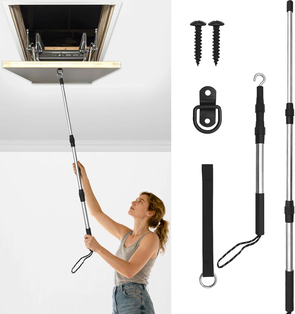 Attic Pull Down System Kit – Extendable Attic Stairs Pull Down Hook Pole with...