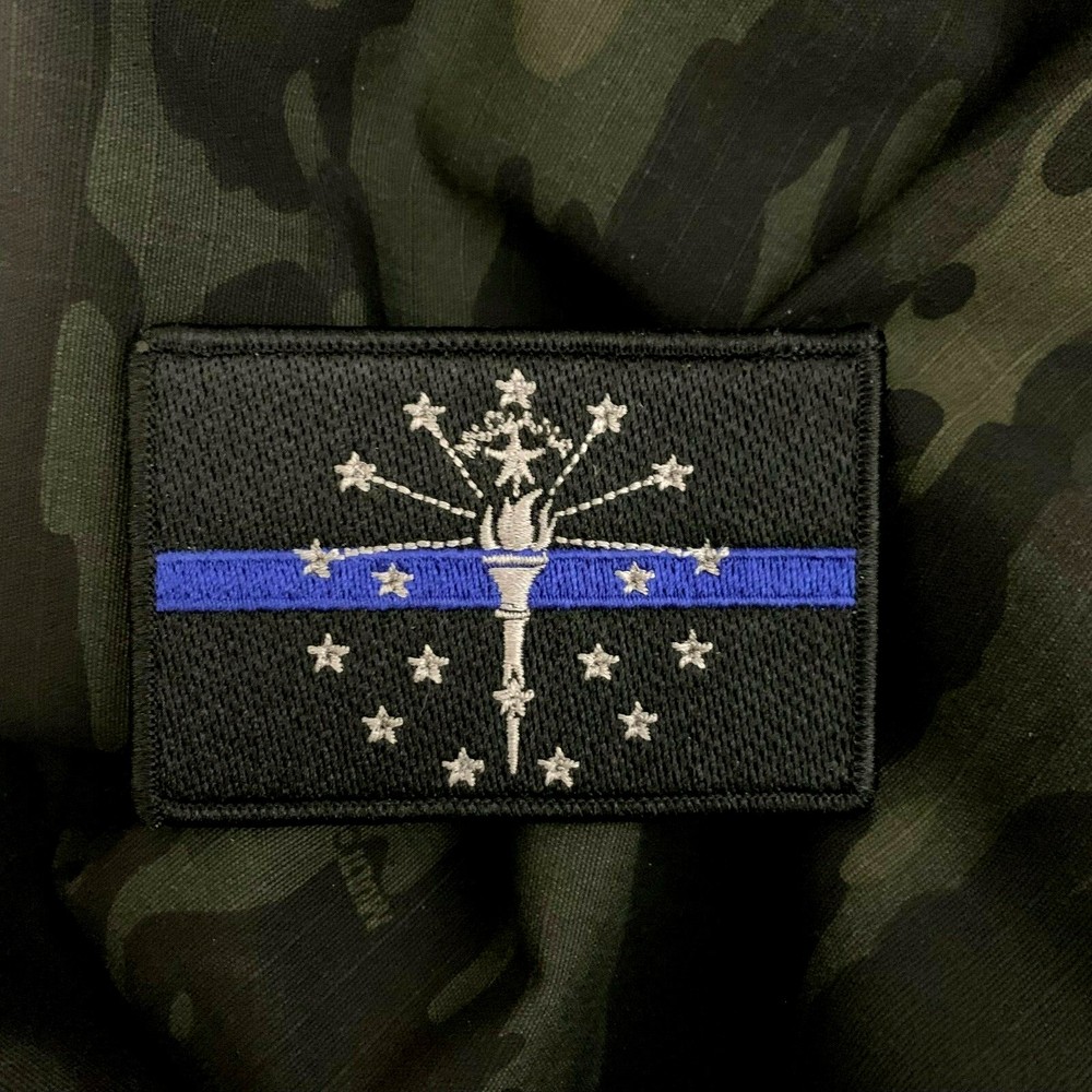 Subdued Thin Blue Line Indiana State Flag Patch, Law Enforcement