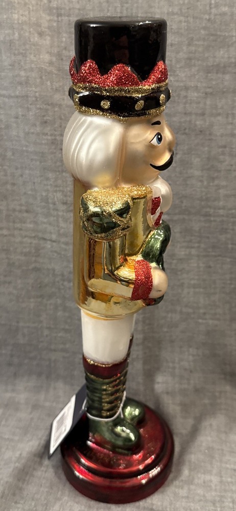 Decoris Glass Tabletop Nutcracker 12.5” NWT Gold Green Black