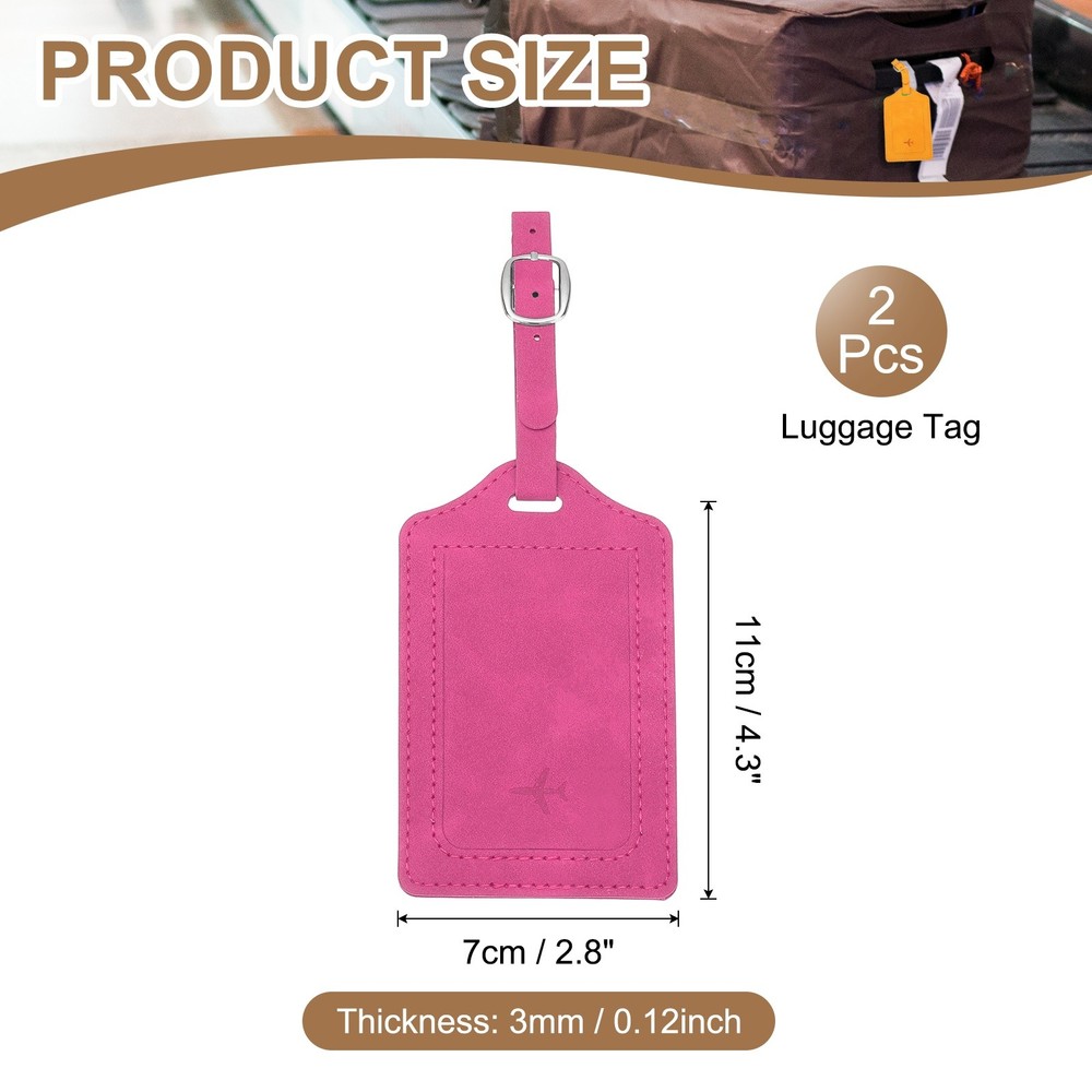 Suitcase Tags, Rose Red Leather Tags with Private Protection, 2 Pcs