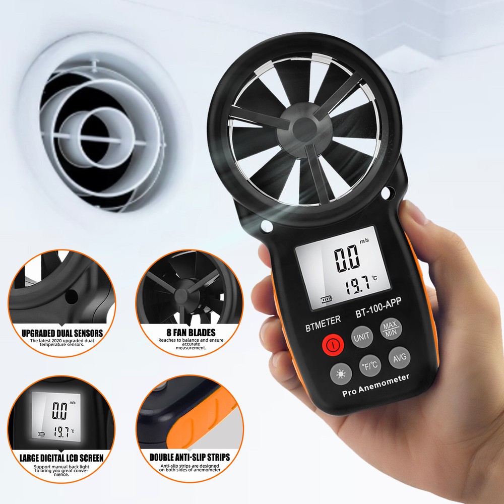 Anemometer Digital Wind Speed Meter Temp Gauge 5860ft/min Data Record with Case