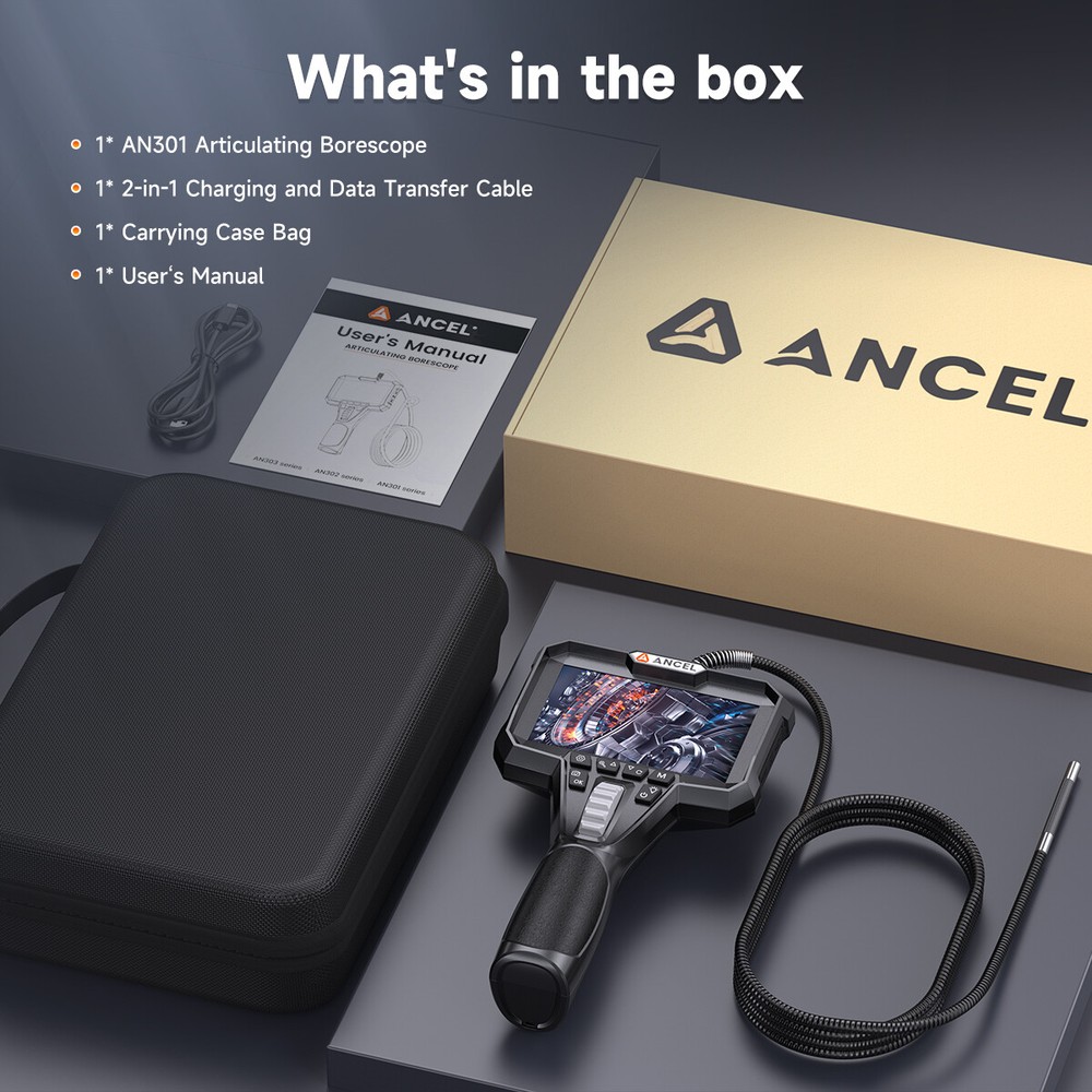 ANCEL AN301 Articulating Snake Borescope Endoscope Camera with 6 LED Light 5FT