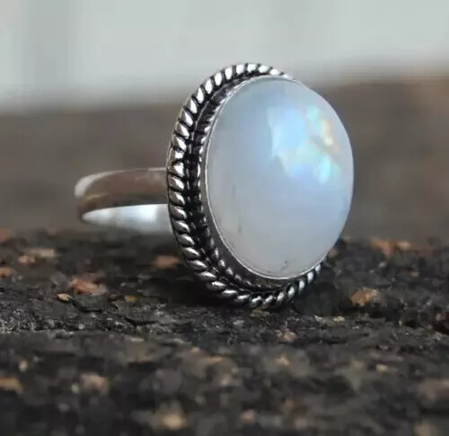 Rainbow Moonstone 925 Sterling Silver Handmade Statement Ring All Size R37