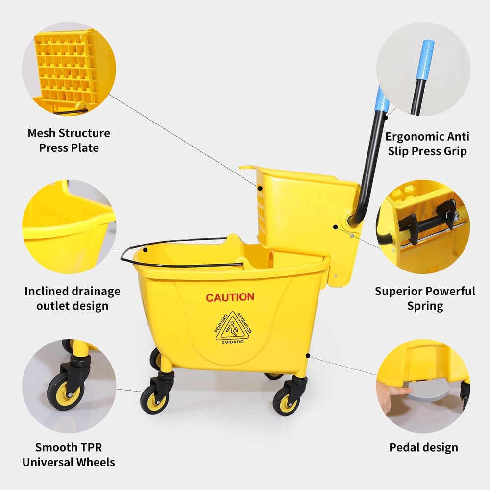 Side Press Wringer Combo Commercial Floor Cleaning Rectangular Mop Bucket on ...