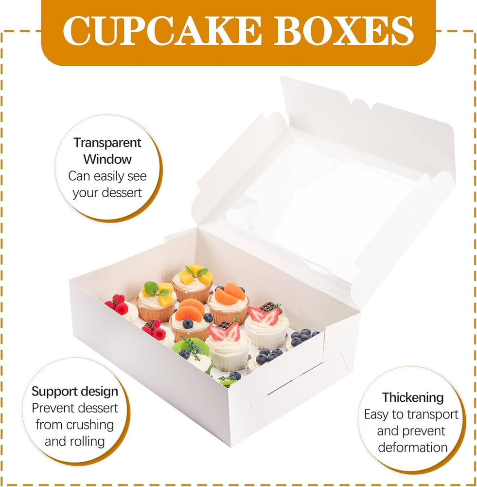 15 Pack Dozen Cupcake Boxes White Cupcake Containers with Window Fit 12 Cupcakes