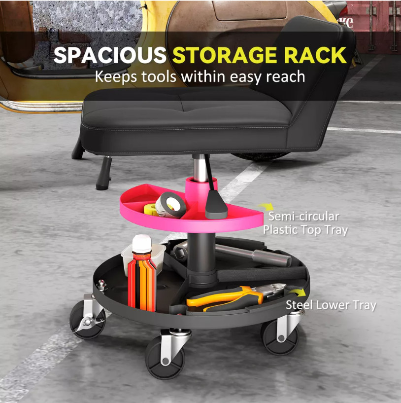 HOMCOM Pneumatic Creeper Stool 300LB Rolling Garage Seat Tool Storage