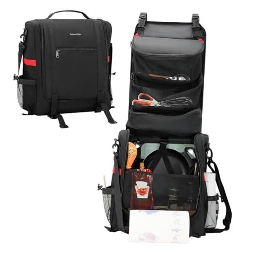 Camp Kitchen Organizer, Hanging Cooking Tools Storage Caddy Bag with Paper