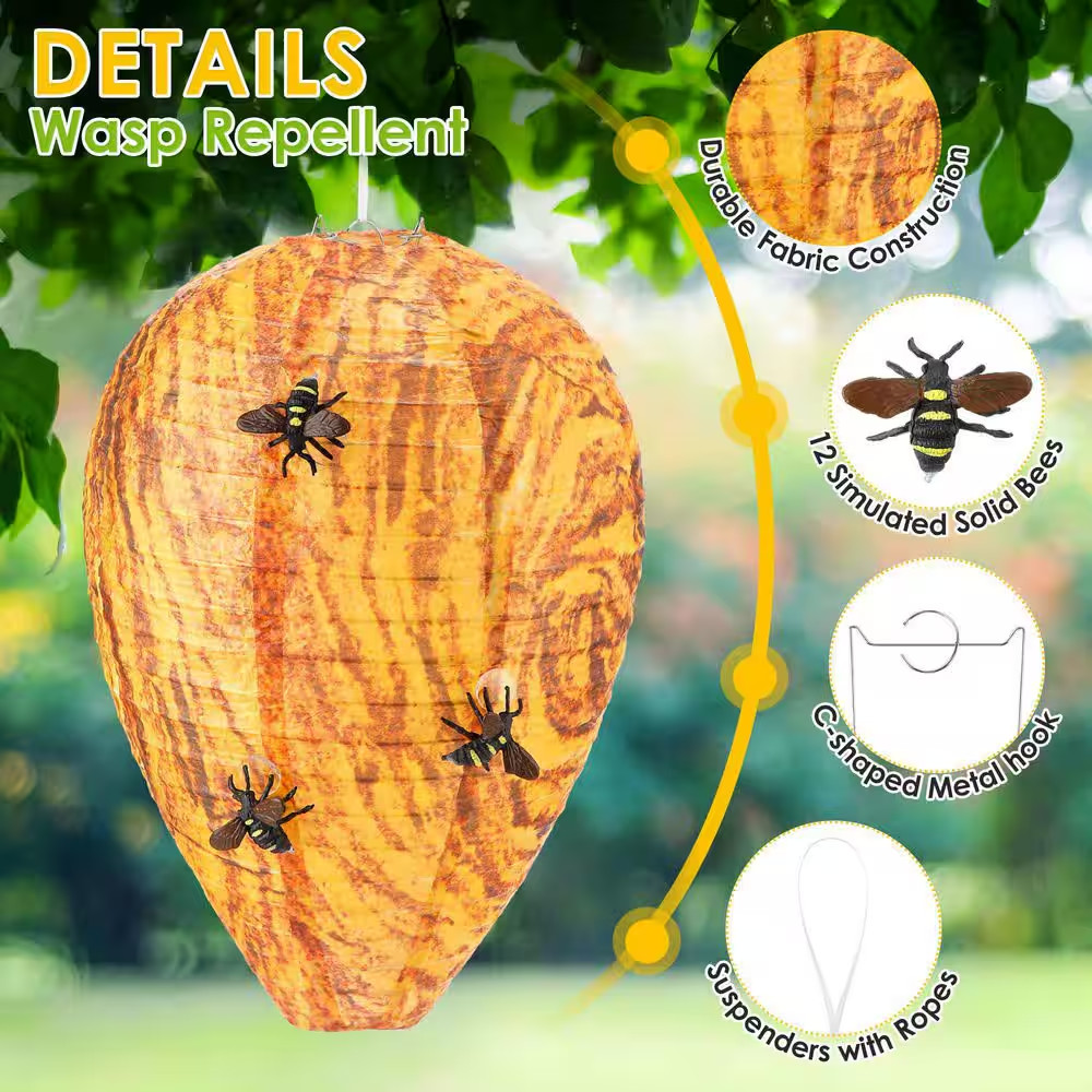 Outdoor Wasp Bee Deterrent Trap with 18 Realistic Solid Bees and Easy Installati