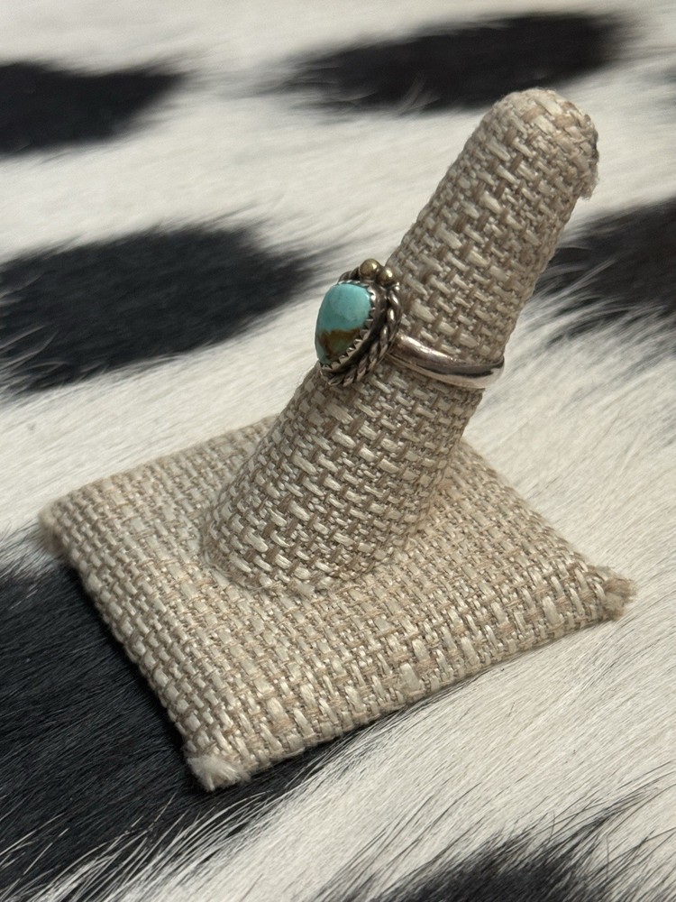 Native American Southwest Sterling Silver Turquoise Ring Single Stone Stacker 7