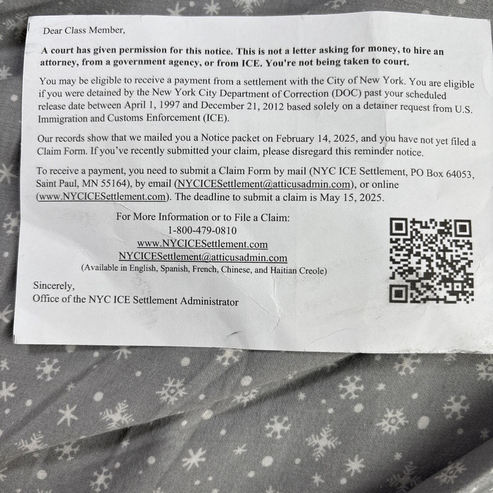 NYC ICE Settlement Notice