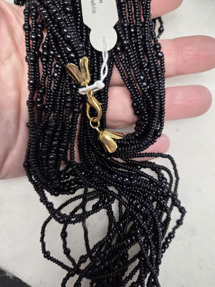 Vtg multiple strand black beaded Czech Republic Necklace